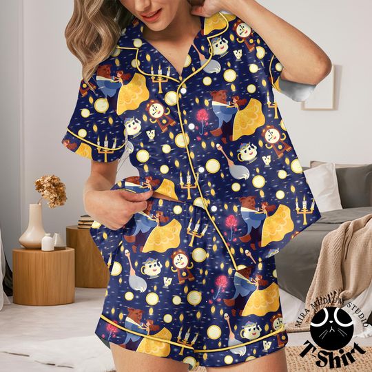 Beauty and the Beast Pajamas Set, Belle Pajamas, Fairytale Princess Sleepwear, Magical Lounge Set, Princess Gift