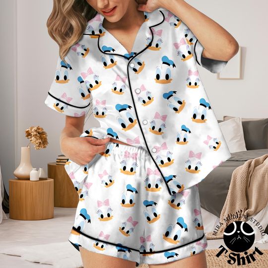 Daisy Duck And Donald Duck Pajamas Set, Cute Disney Sleep Set, Summer Shorts PJs, Gift for Disney Fans