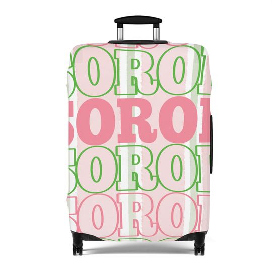 AKA Inspired Stacked Soror Pink and Green Luggage Cover