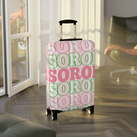 AKA Inspired Stacked Soror Pink and Green Luggage Cover