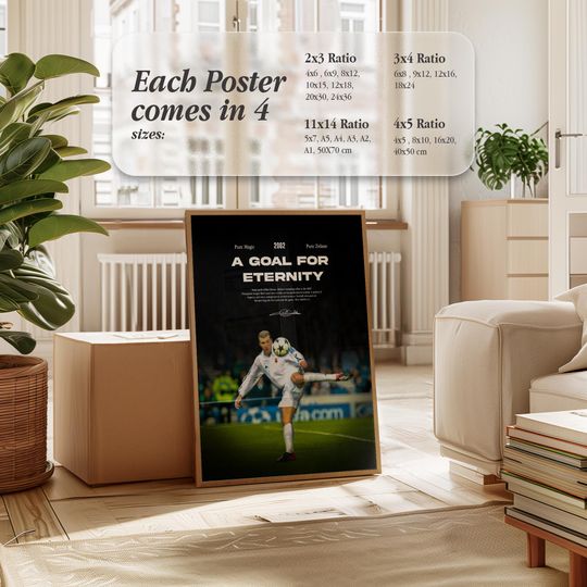 Zinedine Zidane 2002 Volley Inspired Poster, France Poster, Mid-Century Modern, Uni Dorm Room, Sports Bedroom Posters