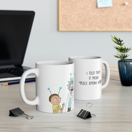Meme Mug - Rick and Rickandmorty, Peace Among Worlds
