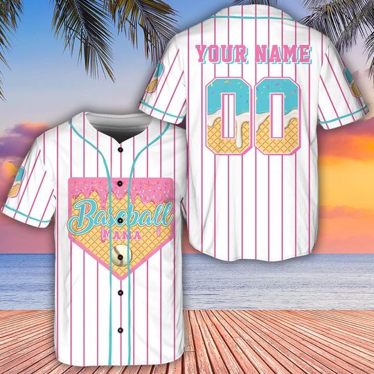 Personalized Ice Cream Drip Baseball Jersey - Custom Ice Cream Waffle Shirt