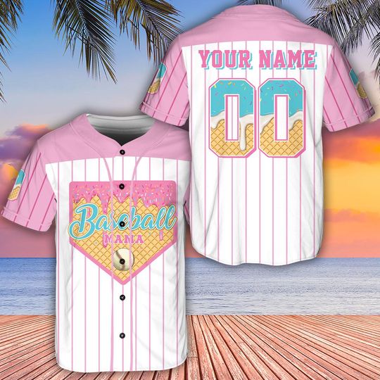 Personalized Ice Cream Drip Baseball Jersey - Custom Ice Cream Waffle Shirt