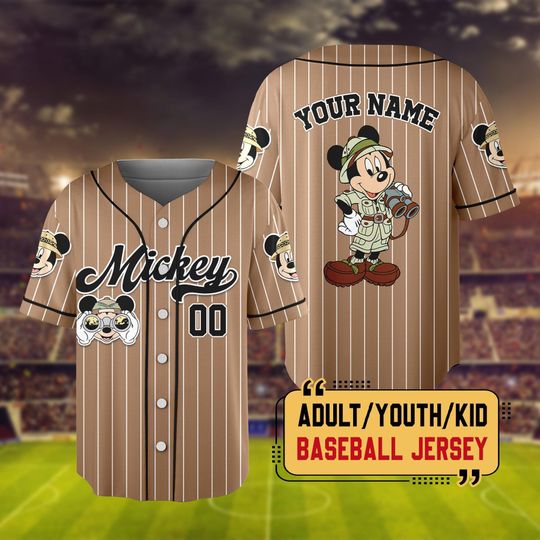 Custom Mickey Mouse Safari Baseball Jersey, Disneyland Jersey, Mickey Mouse Birthday, Gift For Disney Fans, Mickey Sport Outfit