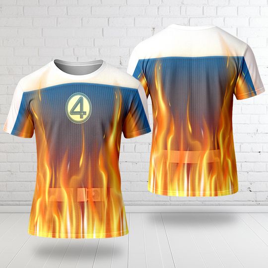 Johnny Storm Human Torch Costume Halloween 3D T-Shirt, Human Torch Fantastic Four First Steps Tee, Johnny Storm All Over Printed Shirt