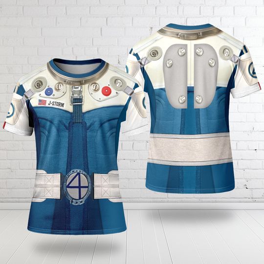 Johnny Storm Spacesuit Cosplay Halloween 3D T-Shirt, Jonny Storm The Fantastic Four First Steps Tee,  Jonny Storm Astronaut Costume Shirt