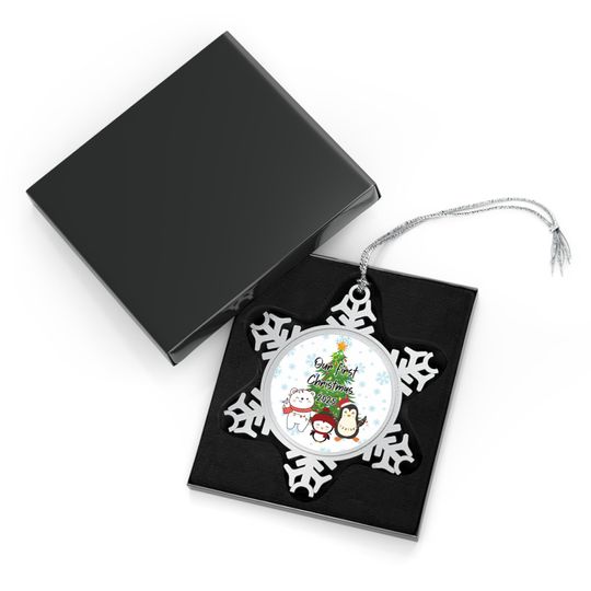 Personalized Pewter Snowflake Ornament: First Christmas, Wedding Gift
