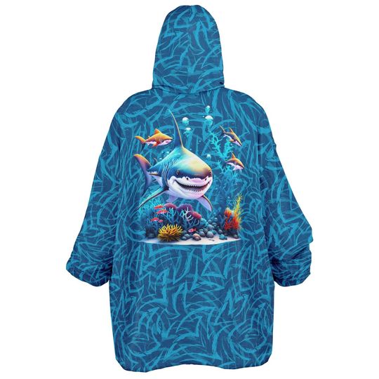 Shark Snuggle Hoodie- Microfiber Hooded Blanket Pullover Great White Shark Swimming For Your Favorite Shark Fan, Ominous Shark Warm Hoodie