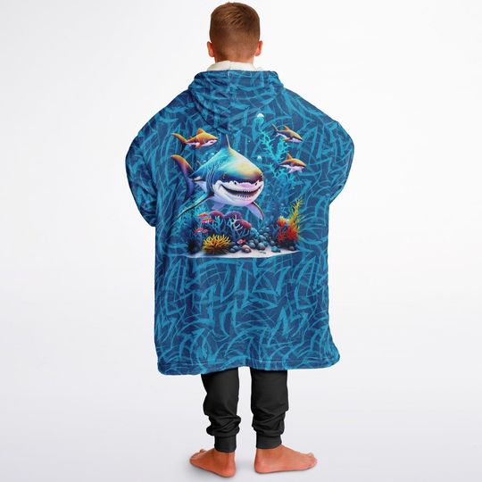 Shark Snuggle Hoodie- Microfiber Hooded Blanket Pullover Great White Shark Swimming For Your Favorite Shark Fan, Ominous Shark Warm Hoodie