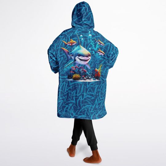 Shark Snuggle Hoodie- Microfiber Hooded Blanket Pullover Great White Shark Swimming For Your Favorite Shark Fan, Ominous Shark Warm Hoodie