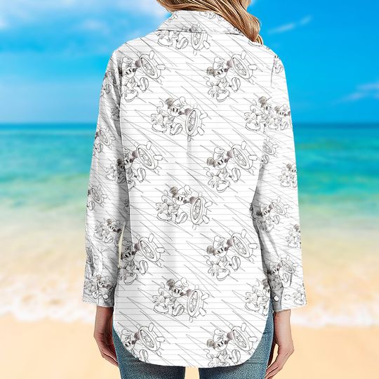 Mickey Mouse Sailor Linen Shirt, Mickey Casual Button Down Shirt, Cartoon Women Blouses Shirt, Magic Kingdom Family Trip Shirt