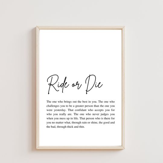 Ride or die wall art, Printable friendship wall art, Ride or die gift, Minimalist friendship print, Ride or die print