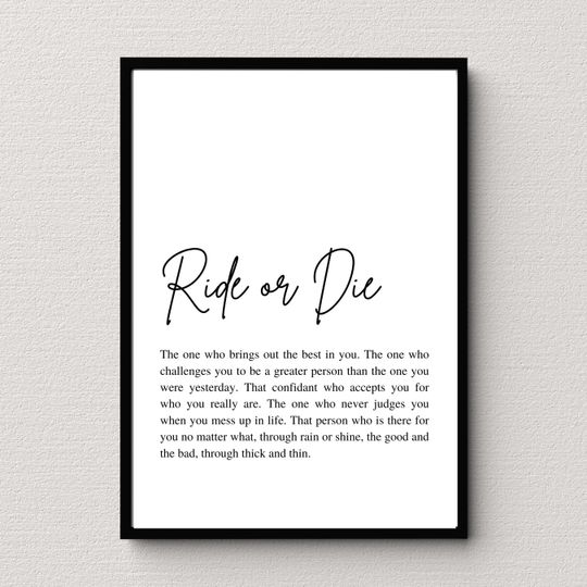 Ride or die wall art, Printable friendship wall art, Ride or die gift, Minimalist friendship print, Ride or die print
