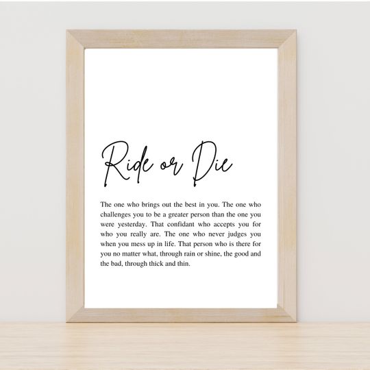Ride or die wall art, Printable friendship wall art, Ride or die gift, Minimalist friendship print, Ride or die print