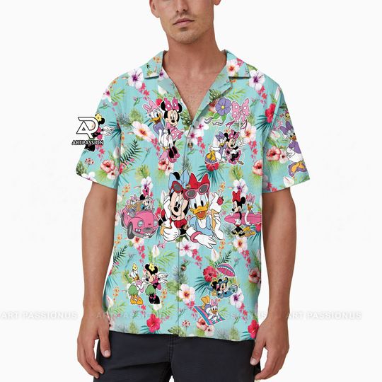 Floral Minnie and Daisy Hawaiian Shirt, Disney Summer Vacation Hawaiian Shirt