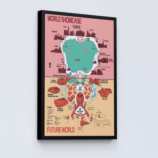 Disney Epcot Map Poster, World Showcase Disney Poster