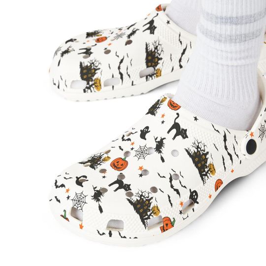Cute Halloween Clogs - Pumpkin, Witch, Haunted House Pattern - Unisex