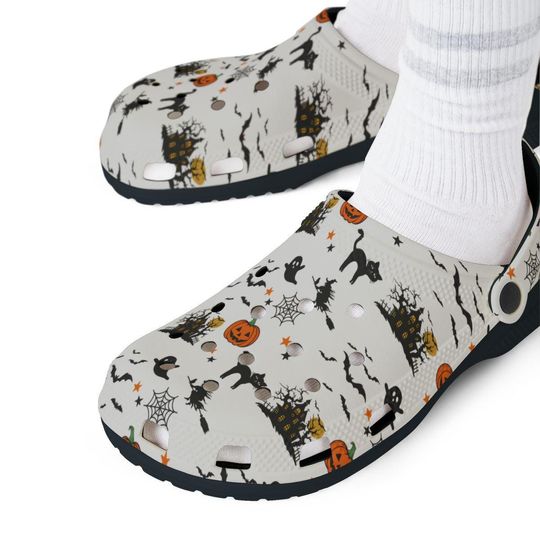 Cute Halloween Clogs - Pumpkin, Witch, Haunted House Pattern - Unisex