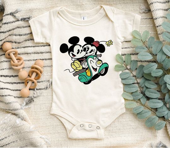 Retro Minnie Mickey Onesie, Vintage Style Disney Bodysuit