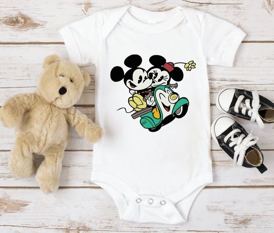 Retro Minnie Mickey Onesie, Vintage Style Disney Bodysuit