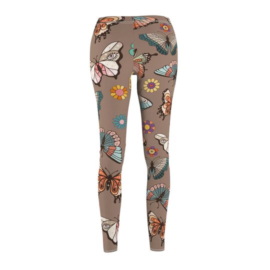 Retro Butterfly Floral Leggings in Brown