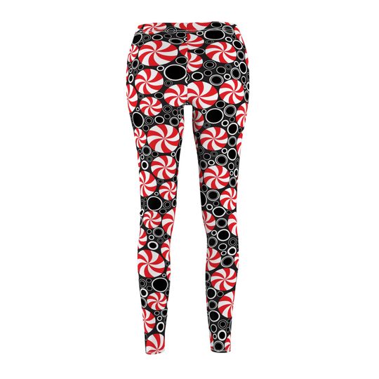 Red Peppermint Abstract Leggings for Women – Festive Holiday Outfit