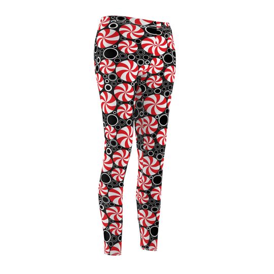 Red Peppermint Abstract Leggings for Women – Festive Holiday Outfit