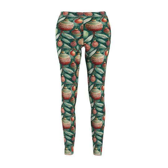 Festive Christmas Ornament Print Leggings for Women
