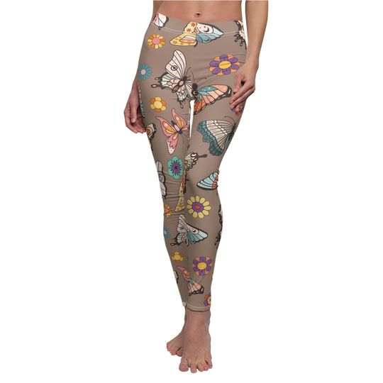 Retro Butterfly Floral Leggings in Brown