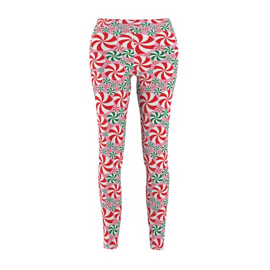 Red and Green Peppermint  Leggings in pink