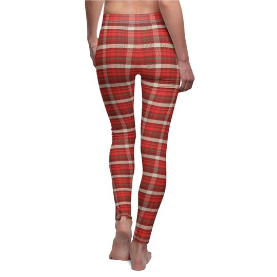 Women's Red Plaid Leggings | Cozy Tartan Print Pants | Stylish Activewear