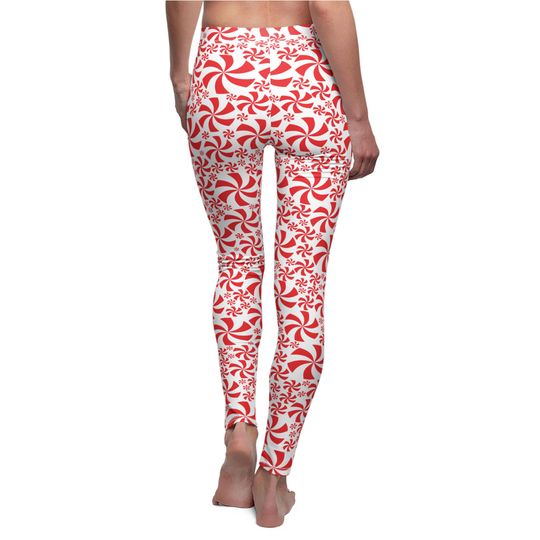 Red Peppermint Leggings for Women – Festive Christmas Outfit