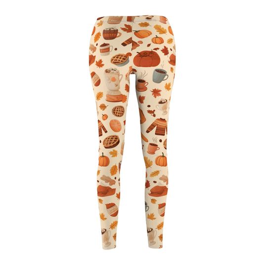 Thanksgiving Themed Women’s Leggings with Pumpkin and Leaf Pattern