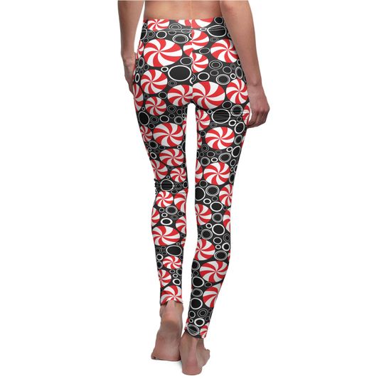 Red Peppermint Abstract Leggings for Women – Festive Holiday Outfit