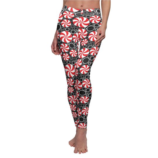 Red Peppermint Abstract Leggings for Women – Festive Holiday Outfit
