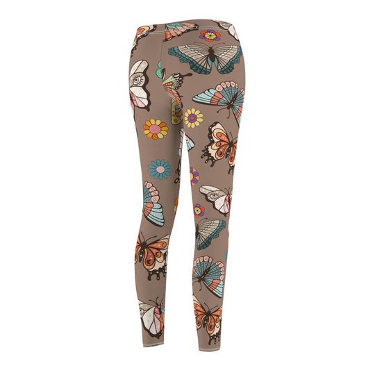 Retro Butterfly Floral Leggings in Brown