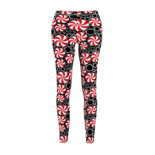 Red Peppermint Abstract Leggings for Women – Festive Holiday Outfit
