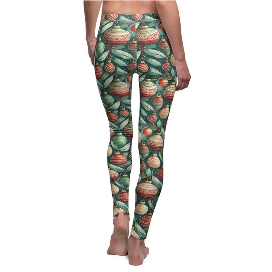 Festive Christmas Ornament Print Leggings for Women