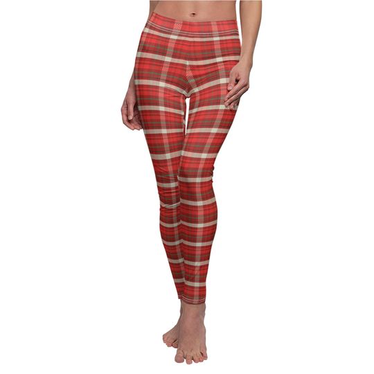 Women's Red Plaid Leggings | Cozy Tartan Print Pants | Stylish Activewear
