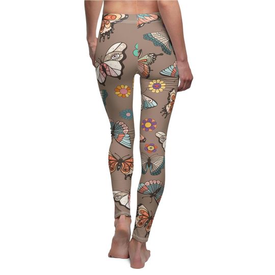 Retro Butterfly Floral Leggings in Brown