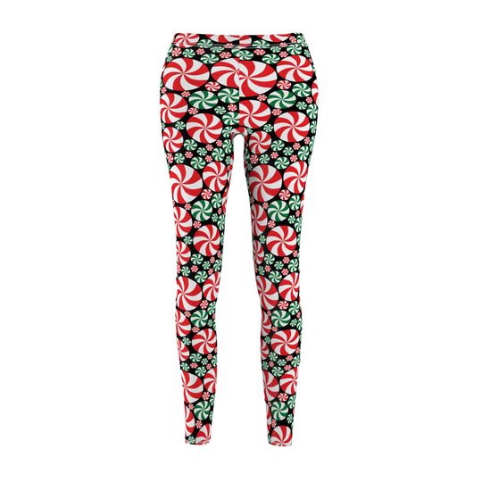 Red and Green Peppermint  Leggings in black