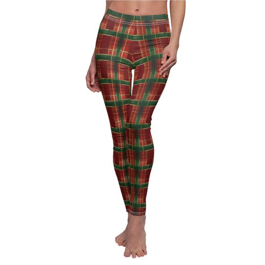 Green and Red Plaid Leggings for Women – Festive Holiday Outfit