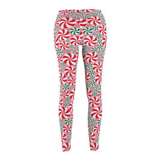 Red and Green Peppermint  Leggings in pink