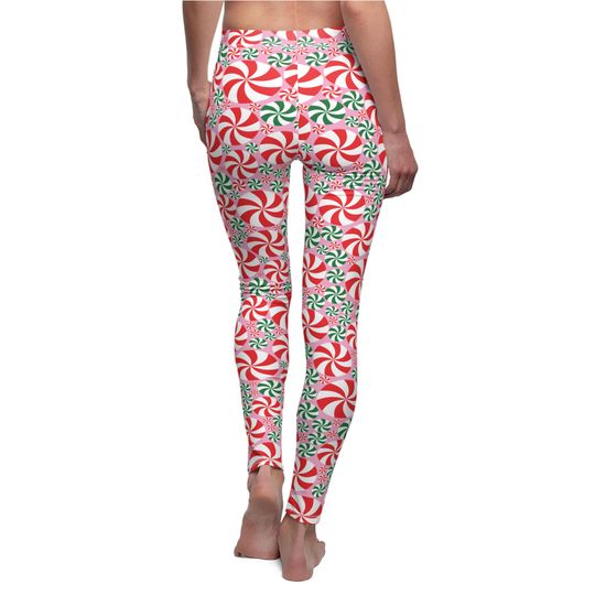 Red and Green Peppermint  Leggings in pink
