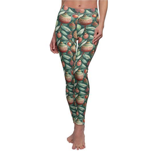 Festive Christmas Ornament Print Leggings for Women