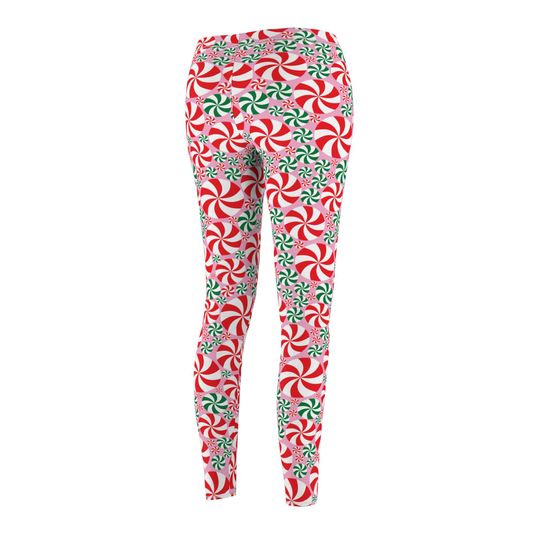 Red and Green Peppermint  Leggings in pink