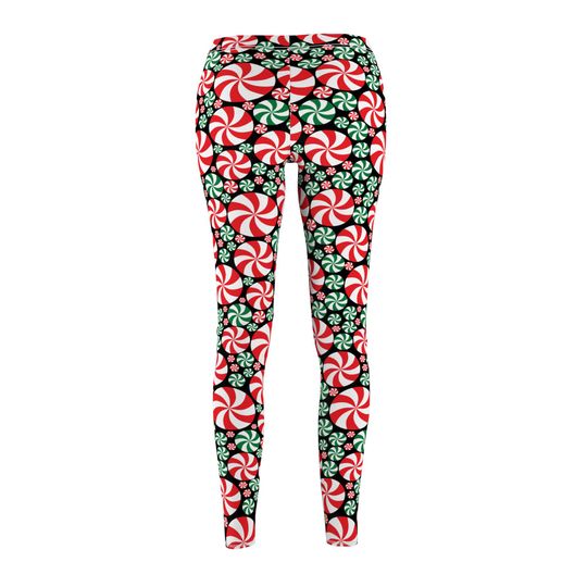 Red and Green Peppermint  Leggings in black
