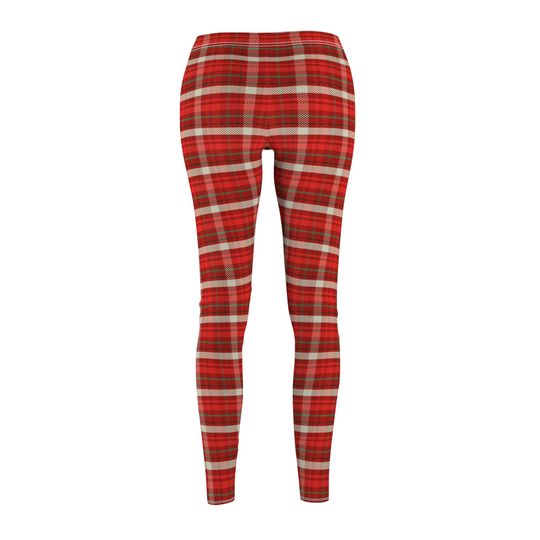 Women's Red Plaid Leggings | Cozy Tartan Print Pants | Stylish Activewear
