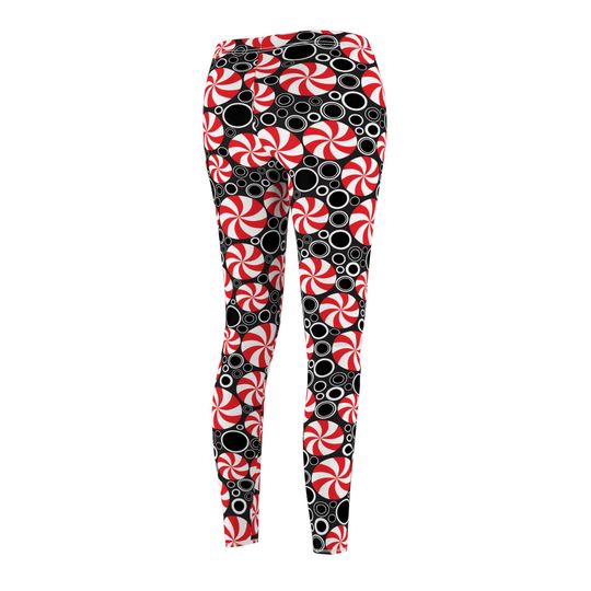 Red Peppermint Abstract Leggings for Women – Festive Holiday Outfit